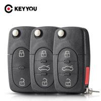 KEYYOU 10pcs For Audi TT A2 A3 A4 A6 A8 Replacement Fob CR1616/CR1620/CR2032 Battery Holder Flip Remote Car Key Shell Blank Case