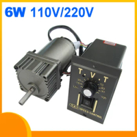 6W 0.75-450rpm Variable motor AC 110V 220V Low speed gear motor Reducer box Induction motor Speed regulator Adjustable CW CCW