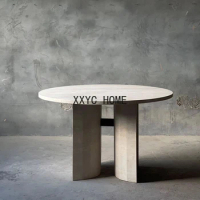 Mild Luxury Marble Dining Table Modern Simple Home Cave Stone Designer Villa round Dining Table Quiet Style Dining Table