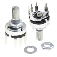 RV17 Potentiometer, 5 ชิ้น, มีสวิตช์, B1K, 2K, 5K, 10K, 20K, 50K, ความยาวด้าม 15 มม., สวิตช์ 5Pin, P