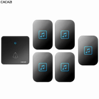 CACAZI Home Wireless Doorbell Waterproof 300M Remote 60 Ring CR2032 Battery 1 Transmitter 5 Receiver US EU UK Plug 0-110DB Chime