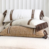 30x65cm Modern Light Luxury Waist Pillowcase PU Leather Tassels Pillow Cover Decorative Long Bedroom Headboard Cushion Covers