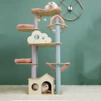 Solid Wood Extra Large Cat Tree Tower House Space Module Cat Climbing Tree Post Scratcher Apartment for Cats Scratching Post