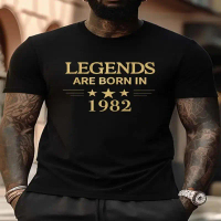 T-Shirt Grafik Edisi Terhad Vintage 1982 Lelaki - Kemeja-T bercetak, lengan pendek, leher krew santa