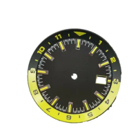 1.44in/36.5mm Streel Yellow+Black Watch Dial Replacement Parts For Seiko NH35 NH35A Automatic Movement With C3 Green Luminous