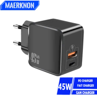 45W GaN USB C Charger Fast Charging Type C Mobile Phone Adapter Quick Charger 3.0 For iPhone Samsung Huawei Xiaomi Wall Charger