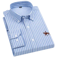 100% Cotton Casual Shirts for Men Classic Oxford Long-Sleeve Striped Shirt Ideal for Spring and Autumn