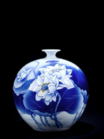 景德鎮陶瓷手繪花瓶插花青花瓷石榴瓶新中式客廳裝飾品瓷器擺件