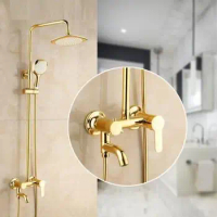 2 Style Rainfall Shower Faucet Set Mixer Gold, Bathroom wall mounted bath shower water tap, Brass shower faucet shower head gold