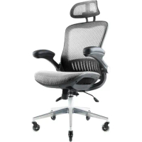 Nouhaus ErgoFlip Mesh Computer Chair - Grey Rolling Desk Chair with Retractable Armrest and Blade Wheels Ergonomic Office Chair,