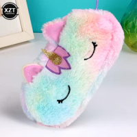 Lovely pencil case plush cute unicorn pen ruler rubber stationery bag creative learning stationery for students kids children
