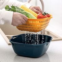 雙層洗菜盆瀝水籃六件套廚房客廳家用塑料果盤淘菜盆菜籃子水果盆