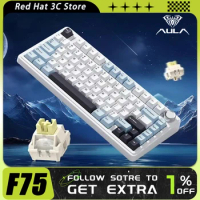 AULA F75 Mechanical Keyboard Three Mode Multifunctional Knob RGB Hot Swap Wireless Gaming Keyboard Gasket Pc Gamer Accessories