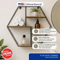 Rak Dinding Hexagon Minimalis 4 Susun Zehn YC-HL24743 Hambalan Dekorasi Dinding Besi Kayu Black