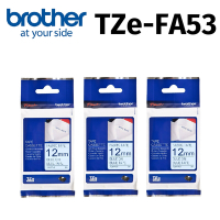 【3入組】brother TZe-FA53 原廠燙印布質標籤帶 (12mm 粉藍布藍字)