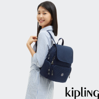 『猴子包』Kipling 深藍提花掀蓋拉鍊後背包-CITY ZIP S