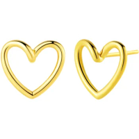 Pure 24K Yellow Gold Earrings Women 999 Gold Heart Stud Earrings