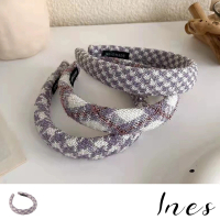 【INES】格紋髮箍/韓國設計法式復古香芋紫格紋撞色圖樣髮圈 髮箍(3款任選)