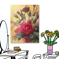 【24mama 掛畫】單聯式 油畫布 繪畫藝術 花卉 靜物 夏天 情人節 無框畫-30x40cm(美麗玫瑰花束)