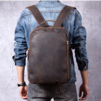 New personality vintage leather men's backpack cow leather travel backpacks simple fashion computer backpack men schoolbag bags