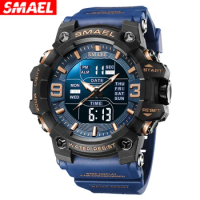 SAMEL Sports Watch for Men Blue Dual Time Display Wristwatch Male Stopwatch Alarm Army Military LED Digital Back Light Clock