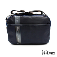 【Lynx】美國山貓簡單條紋多隔層機能防潑水尼龍布包橫式單肩包 側背包(藍色)