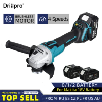 Drillpro 125mm Brushless Cordless Angle Grinder Variable 3 Speed Polishing Cutting Machine Power Tools For Makita 18V Battery