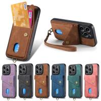Vertical Flip Wallet Card Back Cover For VIVO X90 X60 V25 Y55 Y30 Y75 Y21 T1X IQOO 11 Magnetic Car Holder Wrist Rope Phone Case