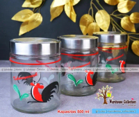 MZ358 3 BIJI X TOPLES KACA PRINT AYAM JAGO 500 ML //Toples Kue Kering Lebaran / TOPLES KACA TUTUP ST