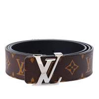 LV Louis Vuitton路易威登 M9821S Initiales 40經典Monogram花紋雙面皮帶(100CM-銀)