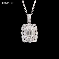 LUOWEND 18K White Gold Necklace Luxury Geometric Design Real Natural Diamond Necklace for Women Engagement High Wedding Jewelry