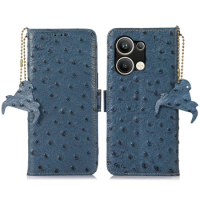 Ostrich Grain Real Genuine Leather Wallet Flip Case For OPPO Reno 9 Pro Plus Pro+ 8T RFID Blocking Card Slots Book Cover Coque
