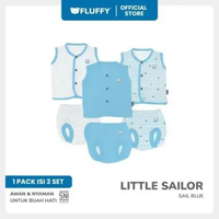 FLUFFY - Setelan Baju Bayi Kutung Celana Pop Series Little Sailor Mint - Isi 3 Pasang - Lembut & Sta