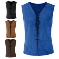 Slim Fit Vest Pirate Vest Vintage Lace-up Medieval Tank Top for Men Ideal for Cosplay Halloween Party Role Play Men Vest
