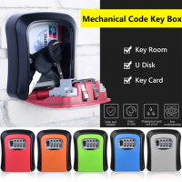 Mini Key Box 4 Digital Combination Password Lock Door Metal/Plastic Outdoor Wall Mount Anti Theft Safe Lock Box for Home Office
