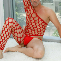 Men's Fishnet Bodystocking Asymmetric Sissy Underwear Sexy Lace Mesh Transparent Bodysuit Transparent Male Lingerie