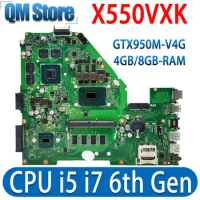 X550VX Mainboard For ASUS A550VX X550VQ X550VXK X550V FH5900V FX50V FZ50V W50V Laptop Motherboard I5/I7 GT940M/GTX950M 4GB/8GB