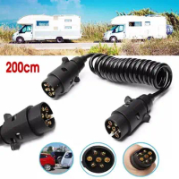 TPU Spring Wire Trailer Extension Cable Truck Caravan Plug 2M 7 Pin Socket Extension Wiring Plug Socket Wire Couplings