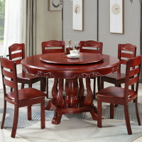 實木 餐桌 椅組合 中式圓形 家用 10人飯桌帶轉盤 現代簡約 橡木大圓桌