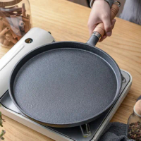 26cm Thickened Cast Iron Non-Stick Frying Pan Cake Pancake Crepe Maker Flat Pan Pancake Pot With Anti-heat Wood Handle