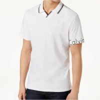 【Calvin Klein】2018男時尚細棉對比標誌白色V領短袖POLO衫【預購】