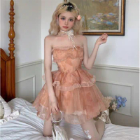 Sexy Strapless Fluffy Princess Birthday Party Dress Summer Print A Line Mini Dress Slash Neck Sleeveless Slim Puffy Short Skirt
