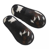 Cowhide Leather Texture Guest Slippers for Hotel Women Custom Print House Slipper
