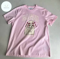 Ganni relaxed pink poodle embellishment tshirt in pink S