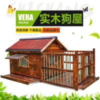 Outdoor Fence Dog House Large Dog Rainproof Solid Wood Dog Villa Cage