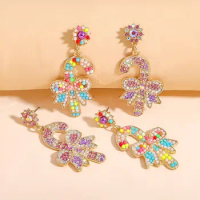 2022 New Christmas Ornaments Colorful Rice Beads With Diamonds Santa Crutches Candy Bars Bow Studs Earrings