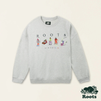 【Roots】Roots女裝- 戶外探險家系列 滑雪刷毛圓領上衣(白麻灰)