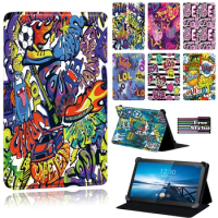 Tablet Case for Lenovo Tab M10/Smart Tab (M10/M10 LTE/M8/M8 LTE)- Dust-proof Graffiti Art Leather Stand Cover Case + Free Stylus
