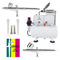 Ophir Pro 2-airbrushes Dual Action Air Brush Compressor Kit 0.3mm 0.5mm  With Tank For Hobby Tattoo Airbrushing Ac134+004a+006 - Art Sets -  AliExpress