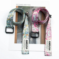 Thắt Lưng Vải Paisley, Khóa Vòng Đôi Hình Vuông 3.2Cm, Phong Cách Hợp Xu hướng Với Đồ Trang Trí Chữ 